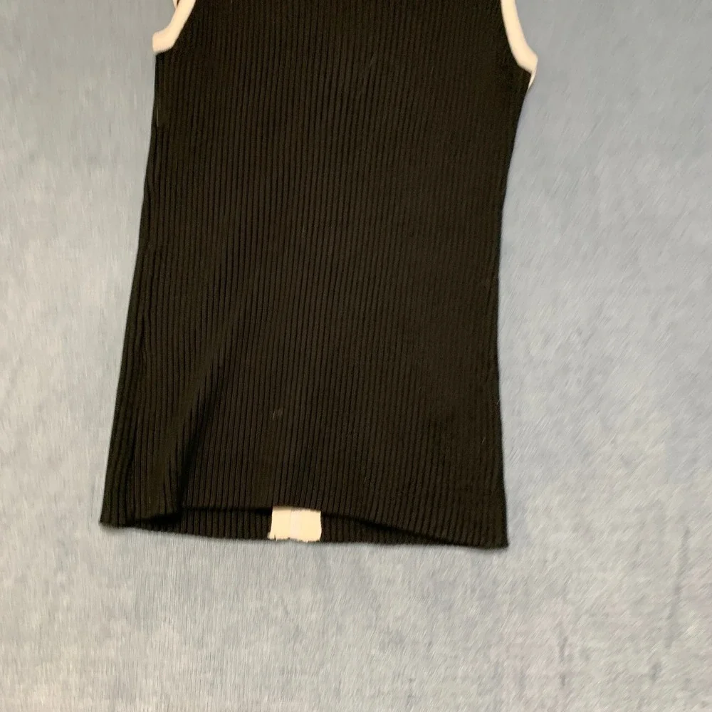 Belldini Knit Top Womens XL Black White Ribbed Sleeveless Outdoor Zip Front